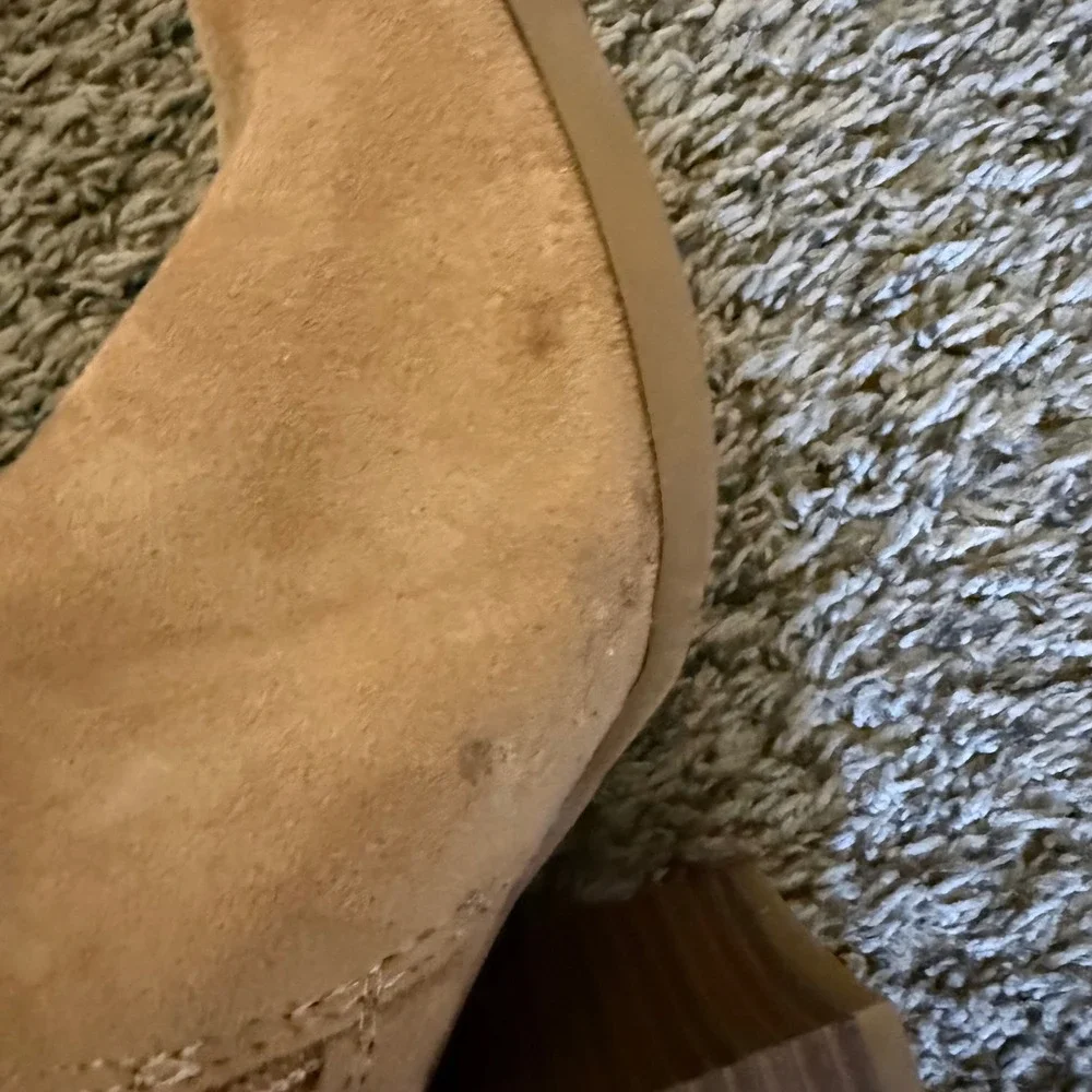 Kohl's Over The Knee Boots Women 6.5 Tan Good Faux Suede Block Heel Tie Back